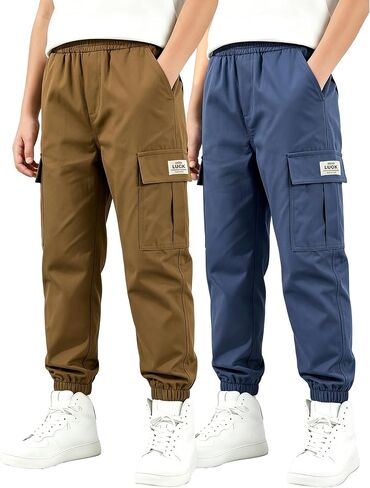 3-Pack Boys Quick Dry Cargo Pants, Lightweight Athletic Joggers Outdoor Hiking Sweatpants for Kids Size 8-12Y in Saudi Arabia