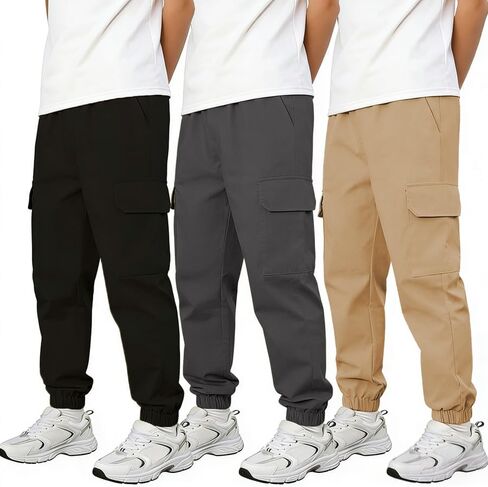 3-Pack Boys Quick Dry Cargo Pants, Lightweight Athletic Joggers Outdoor Hiking Sweatpants for Kids Size 8-12Y in Saudi Arabia