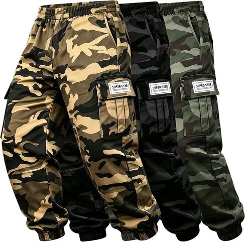 3-Pack Boys Quick Dry Cargo Pants, Lightweight Athletic Joggers Outdoor Hiking Sweatpants for Kids Size 8-12Y in Saudi Arabia
