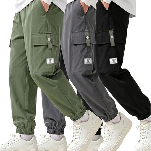 3-Pack Boys Quick Dry Cargo Pants, Lightweight Athletic Joggers Outdoor Hiking Sweatpants for Kids Size 8-12Y in Saudi Arabia