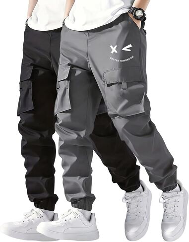 3-Pack Boys Quick Dry Cargo Pants, Lightweight Athletic Joggers Outdoor Hiking Sweatpants for Kids Size 8-12Y in Saudi Arabia