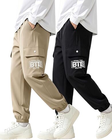 3-Pack Boys Quick Dry Cargo Pants, Lightweight Athletic Joggers Outdoor Hiking Sweatpants for Kids Size 8-12Y in Saudi Arabia