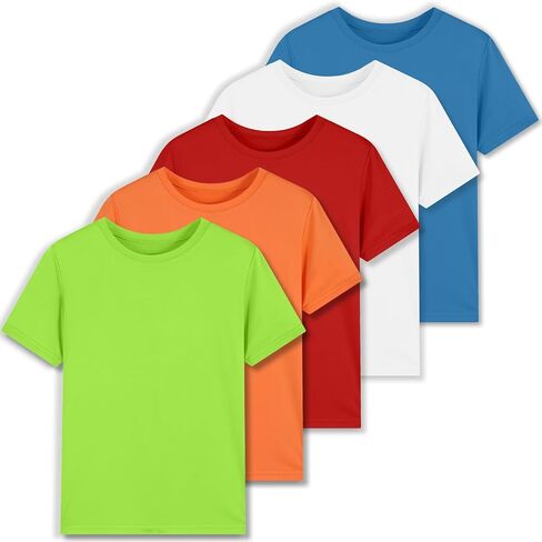 5 Pack Boys Shirts Quick Dry Boys T Shirts Kids Short Sleeve Active Tops Youth Athletic Moisture Wicking Tee Shirts 5-16Y in Kuwait