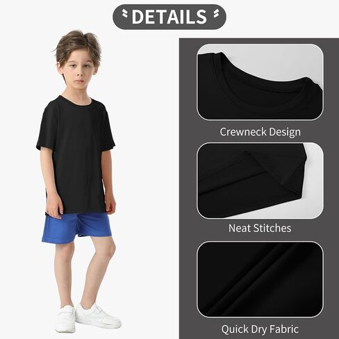 6 Pack Boys Shirts Quick Dry Boys T Shirts Kids Short Sleeve Active Tops Youth Athletic Moisture Wicking Tee Shirts 5-16Y in Kuwait