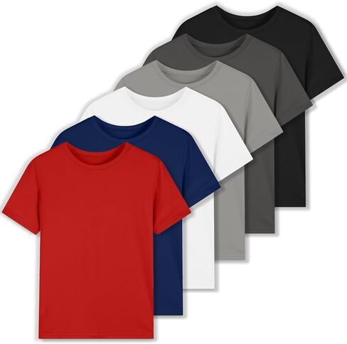 6 Pack Boys Shirts Quick Dry Boys T Shirts Kids Short Sleeve Active Tops Youth Athletic Moisture Wicking Tee Shirts 5-16Y in Kuwait