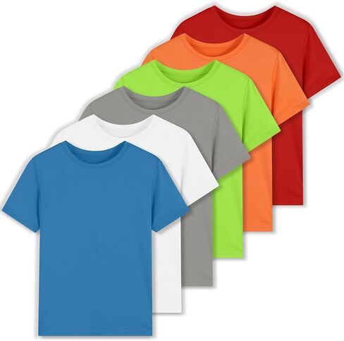 6 Pack Boys Shirts Quick Dry Boys T Shirts Kids Short Sleeve Active Tops Youth Athletic Moisture Wicking Tee Shirts 5-16Y in Kuwait