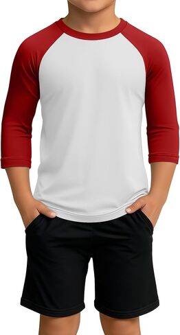 Boys 3/4 Sleeve T Shirts Kids Baseball Raglan Shirts Youth Crew Neck Basic Tees Breathable Jersey 2026 5-14Y in Saudi Arabia