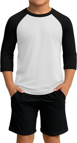 Boys 3/4 Sleeve T Shirts Kids Baseball Raglan Shirts Youth Crew Neck Basic Tees Breathable Jersey 2026 5-14Y in Kuwait