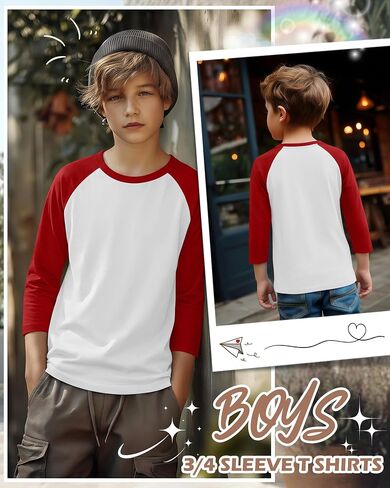 Boys 3/4 Sleeve T Shirts Kids Baseball Raglan Shirts Youth Crew Neck Basic Tees Breathable Jersey 2026 5-14Y in Saudi Arabia