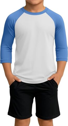Boys 3/4 Sleeve T Shirts Kids Baseball Raglan Shirts Youth Crew Neck Basic Tees Breathable Jersey 2026 5-14Y in Saudi Arabia