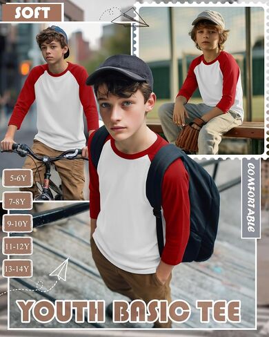 Boys 3/4 Sleeve T Shirts Kids Baseball Raglan Shirts Youth Crew Neck Basic Tees Breathable Jersey 2026 5-14Y in Saudi Arabia