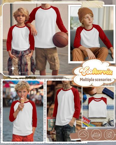 Boys 3/4 Sleeve T Shirts Kids Baseball Raglan Shirts Youth Crew Neck Basic Tees Breathable Jersey 2026 5-14Y in Saudi Arabia