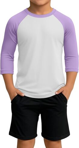 Boys 3/4 Sleeve T Shirts Kids Baseball Raglan Shirts Youth Crew Neck Basic Tees Breathable Jersey 2026 5-14Y in Saudi Arabia