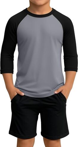 Boys 3/4 Sleeve T Shirts Kids Baseball Raglan Shirts Youth Crew Neck Basic Tees Breathable Jersey 2026 5-14Y in Saudi Arabia