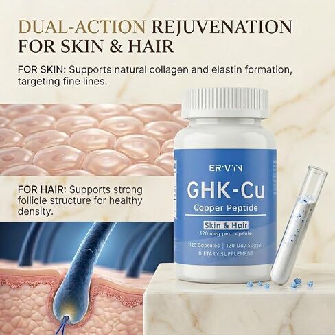 Erivyn GHK-Cu Peptide Supplement, Copper Peptides for Hair & Skin Support, 120 mcg GHK-Cu per Capsule, 120 Vegan Capsules in Saudi Arabia