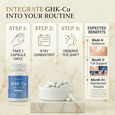 Erivyn GHK-Cu Peptide Supplement, Copper Peptides for Hair & Skin Support, 120 mcg GHK-Cu per Capsule, 120 Vegan Capsules in Saudi Arabia