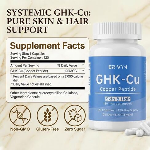 Erivyn GHK-Cu Peptide Supplement, Copper Peptides for Hair & Skin Support, 120 mcg GHK-Cu per Capsule, 120 Vegan Capsules in Saudi Arabia