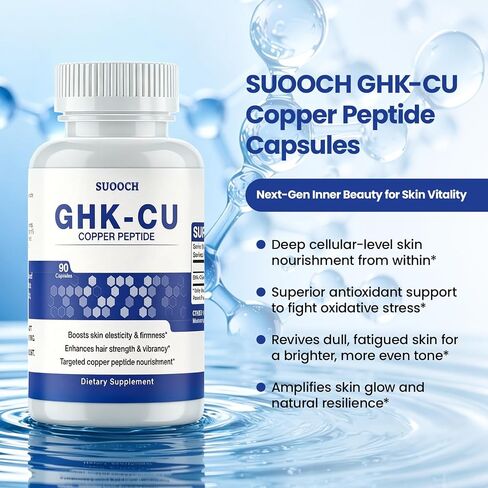 GHK-Cu Copper Peptide Supplement - Pure GHK-Cu Copper Peptide 120mcg, Systemic Collagen & Skin Support, Improved Hair Thickness & Tissue Repair, Zinc-Free for Custom Stacking - 90 Capsules in Saudi Arabia