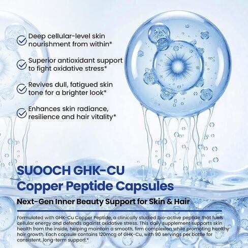 GHK-Cu Copper Peptide Supplement - Pure GHK-Cu Copper Peptide 120mcg, Systemic Collagen & Skin Support, Improved Hair Thickness & Tissue Repair, Zinc-Free for Custom Stacking - 90 Capsules in Saudi Arabia