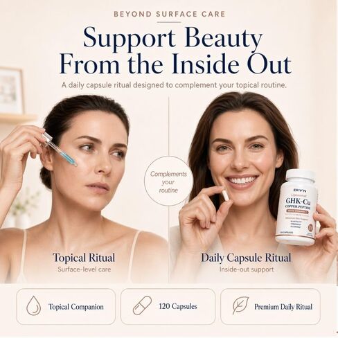 Erivyn Liposomal GHK-Cu Copper Peptide Supplement for Daily Skincare Routines, 120 mcg per Capsule, 120 Vegan Capsules, Beauty-from-Within Support for Skin Elasticity & Firmness in Saudi Arabia