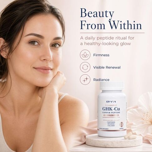 Erivyn Liposomal GHK-Cu Copper Peptide Supplement for Daily Skincare Routines, 120 mcg per Capsule, 120 Vegan Capsules, Beauty-from-Within Support for Skin Elasticity & Firmness in Saudi Arabia