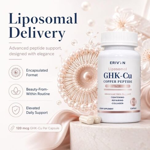 Erivyn Liposomal GHK-Cu Copper Peptide Supplement for Daily Skincare Routines, 120 mcg per Capsule, 120 Vegan Capsules, Beauty-from-Within Support for Skin Elasticity & Firmness in Saudi Arabia