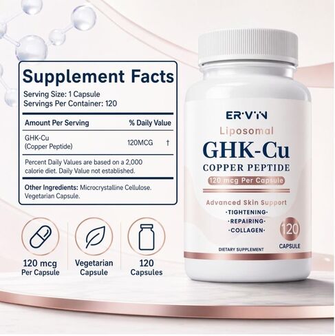 Erivyn Liposomal GHK-Cu Copper Peptide Supplement for Daily Skincare Routines, 120 mcg per Capsule, 120 Vegan Capsules, Beauty-from-Within Support for Skin Elasticity & Firmness in Saudi Arabia