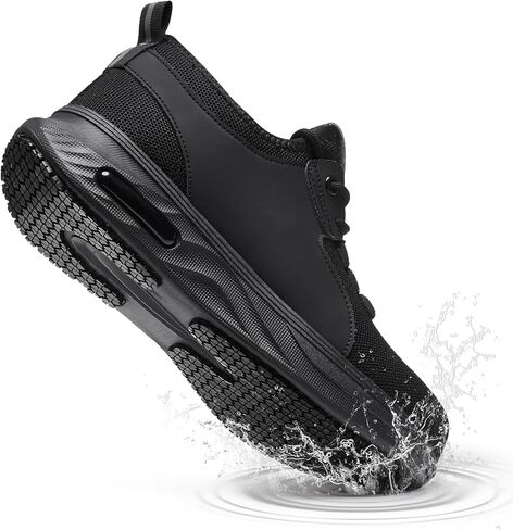 Wide Non Slip Steel Toe Shoes for Men Women,Waterproof Lightweight Safety Sneakers,Puncture Proof Indestructible Construction Work Shoes for Warehouse Factory Zapatos Punta de Acero para Hombres Black in Saudi Arabia