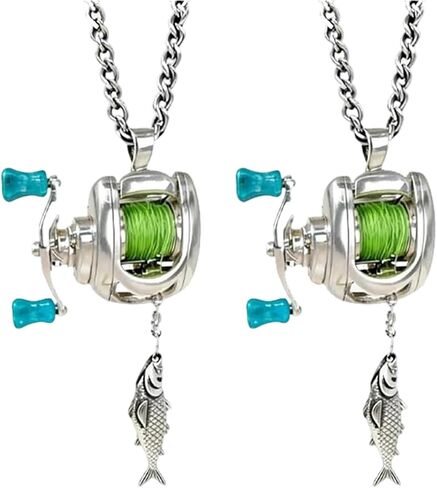 Fishing Reel Necklace Rotating Handle Swirling Reel Pendant Keychain Backpack Charm Keychain for Fishermen in Saudi Arabia