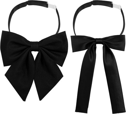 2Pcs Pre-Tied Women's Bow Ties, Adjustable Satin Neckties for Ladies, Button-Detachable Bow Tie Set for Work, Parties, Weddings, and Costume Accessories (Black) in Kuwait