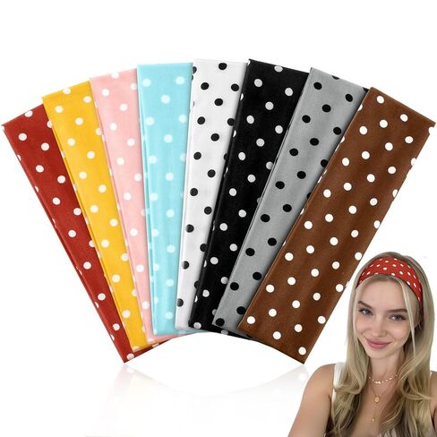 Polka Dot Headbands for Women Girls 8pcs: Gift for Women Non Slip Soft Retro Fashion Head Bands Stocking Stuffers Valentines Christmas Gift for Teen Girls Mom Easter Basket Stuffers Hair Accessories in Kuwait