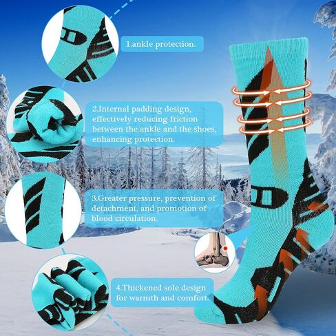 Warm Kids Ski Socks - 2 Pairs Merino Wool and Cotton Fix Material Skiing Socks, Knee High Winter Warm Snowboard Thermal Socks For Boys Girls Toddlers in Saudi Arabia