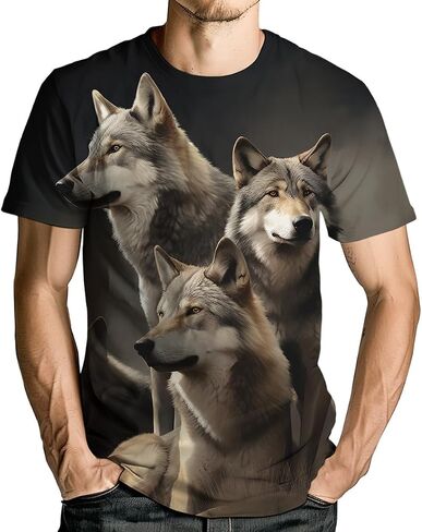 Wolf Shirts for Men Women 3D Print Wolves T-Shirts Animal Unisex Short Sleeve Tee in Kuwait