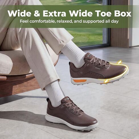 FitVille Wide & Extra Wide Spikeless Golf Shoes for Men, Professional Outdoor Water Resistant Golf Shoes Men for Course | Pro-GreenEase V5 in Kuwait
