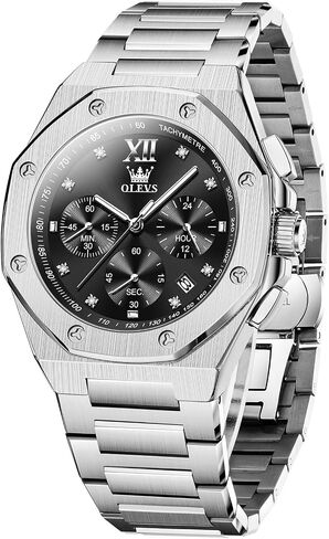 OLEVS Octagonal Watches for Men, Classic Stainless Steel Large Face Mens Dress Watches, Casual Waterproof Quartz Watches for Men, White/Black/Blue/Gold Dial in Saudi Arabia