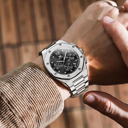 OLEVS Octagonal Watches for Men, Classic Stainless Steel Large Face Mens Dress Watches, Casual Waterproof Quartz Watches for Men, White/Black/Blue/Gold Dial in Saudi Arabia