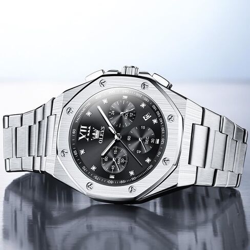 OLEVS Octagonal Watches for Men, Classic Stainless Steel Large Face Mens Dress Watches, Casual Waterproof Quartz Watches for Men, White/Black/Blue/Gold Dial in Saudi Arabia