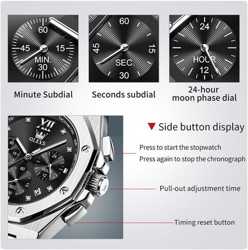 OLEVS Octagonal Watches for Men, Classic Stainless Steel Large Face Mens Dress Watches, Casual Waterproof Quartz Watches for Men, White/Black/Blue/Gold Dial in Saudi Arabia