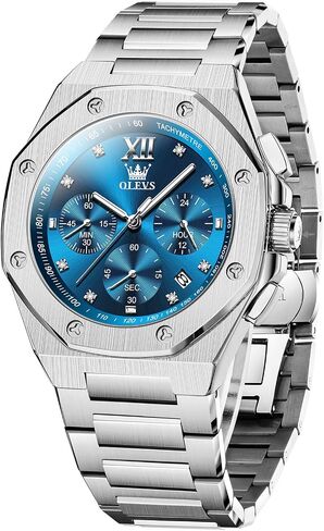 OLEVS Octagonal Watches for Men, Classic Stainless Steel Large Face Mens Dress Watches, Casual Waterproof Quartz Watches for Men, White/Black/Blue/Gold Dial in Saudi Arabia