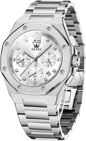 OLEVS Octagonal Watches for Men, Classic Stainless Steel Large Face Mens Dress Watches, Casual Waterproof Quartz Watches for Men, White/Black/Blue/Gold Dial in Saudi Arabia