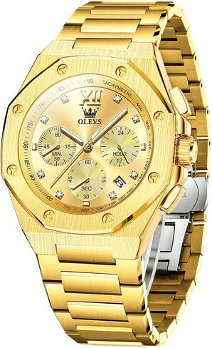 OLEVS Octagonal Watches for Men, Classic Stainless Steel Large Face Mens Dress Watches, Casual Waterproof Quartz Watches for Men, White/Black/Blue/Gold Dial in Saudi Arabia