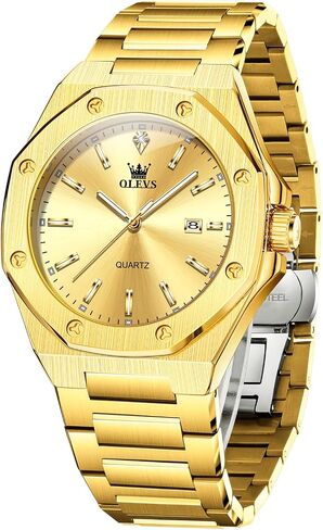 OLEVS Octagonal Watches for Men, Classic Stainless Steel Large Face Mens Dress Watches, Casual Waterproof Quartz Watches for Men, White/Black/Blue/Gold Dial in Saudi Arabia