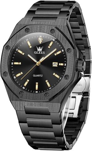 OLEVS Octagonal Watches for Men, Classic Stainless Steel Large Face Mens Dress Watches, Casual Waterproof Quartz Watches for Men, White/Black/Blue/Gold Dial in Saudi Arabia