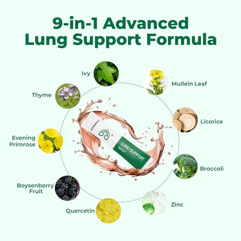 OxyEnergy Mullein Leaf Extract for Lungs, 9-in-1 Lung Detox for Smokers with Thyme, Ivy, Licorice & Quercetin, Mucus Relief, Respiratory & Immune Support, Alcohol Free, Non-GMO, 21 Sticks Mint Berry in Saudi Arabia