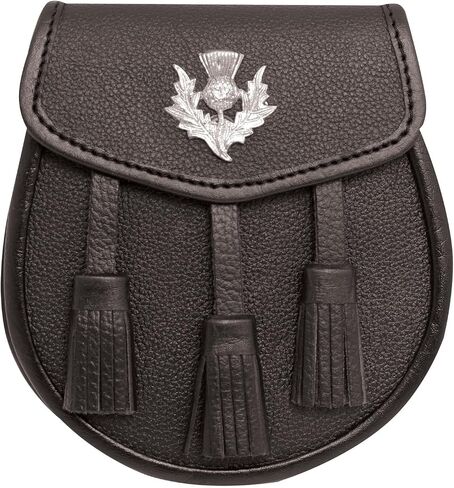 Scottish Kilt Sporran Grained Leather with Chain Belt & Thistle Emblem for Traditional Highland Wear in Saudi Arabia