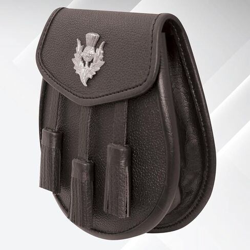 Scottish Kilt Sporran Grained Leather with Chain Belt & Thistle Emblem for Traditional Highland Wear in Saudi Arabia
