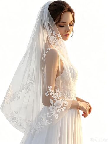 حجاب زفاف Avidlllove للعرائس وحفلات العزوبية، طرحة زفاف مطرزة رائعة مع مشط in Kuwait