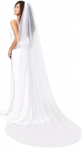 118 Inch Cathedral Wedding Veil with Comb, 1 Tier Soft Tulle Long Bridal Veil for Bride Ceremony Photos, Lightweight White Wedding Veil, 55" W x 118" L in Saudi Arabia
