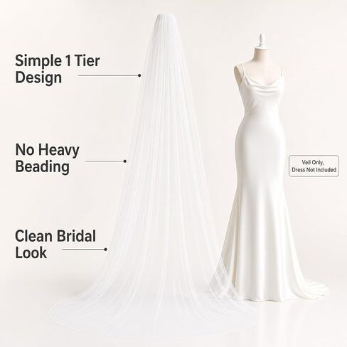 118 Inch Cathedral Wedding Veil with Comb, 1 Tier Soft Tulle Long Bridal Veil for Bride Ceremony Photos, Lightweight White Wedding Veil, 55" W x 118" L in Saudi Arabia