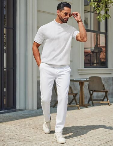 COOFANDY Men's Mock Turtleneck Sweater Short Sleeve Casual Knit Tee Slim Fit Cable Ribbed Texture Pullover Tops in Kuwait